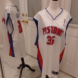 New Pistons White, Red & Blue Basketball Jersey - #36 Wallace